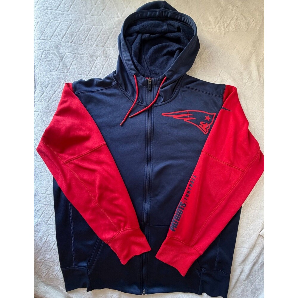 Nike New England Patriots NFL Full Zip Hoodie Navy Red Mens Large